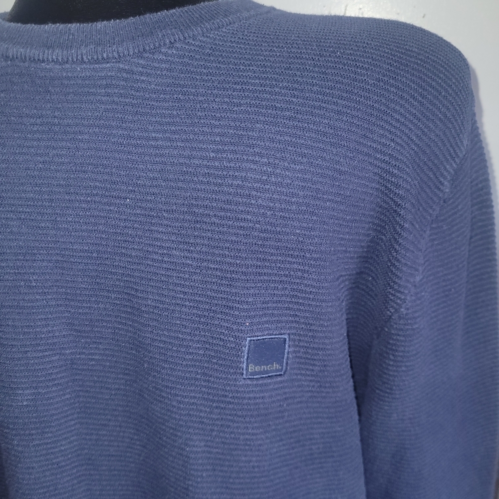 Bench Mens Navy Ribbed Knit Crewneck Sweater Size M - Picture 2 of 5